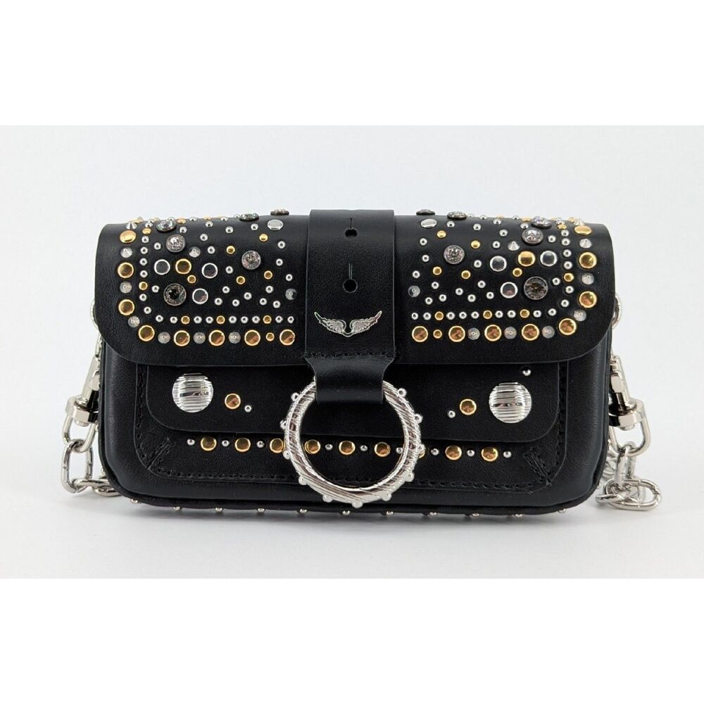 Zadig & Voltaire Kate Moss Black Bejeweled Wallet Crossbody Bag Leather Signed